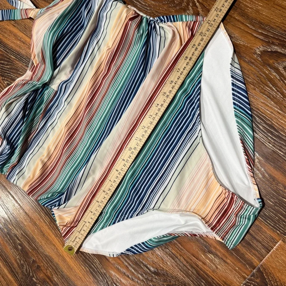BloomChic 22-24 One Piece Swimsuit Womens Multicolor Striped Ruched Halter